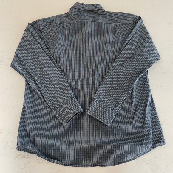 Izod Slim Fit Casual Button Down Lg Slv Check Cotton Shirt Navy + Green Sz L - Picture 9 of 12